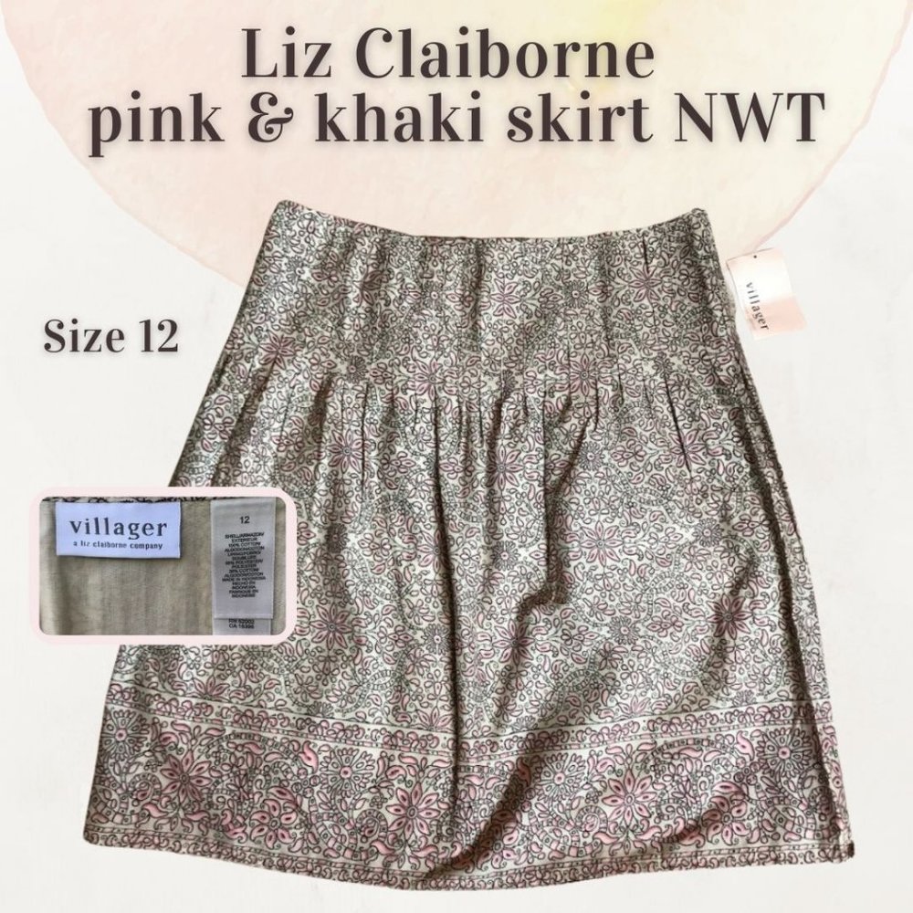 NWT Liz Claiborne Summer Office Casual Skirt pink and khaki size 12